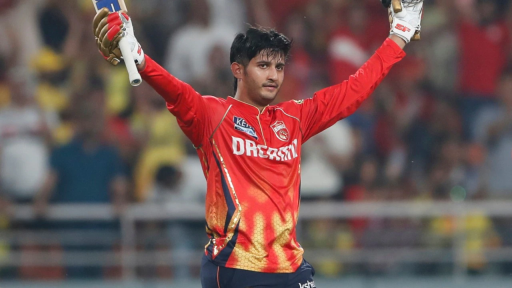 Priyansh Arya celebrates his maiden IPL century