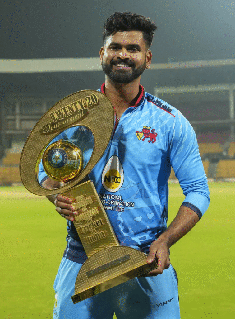 Shreyas Iyer with SMAT Trophy for Mumbai